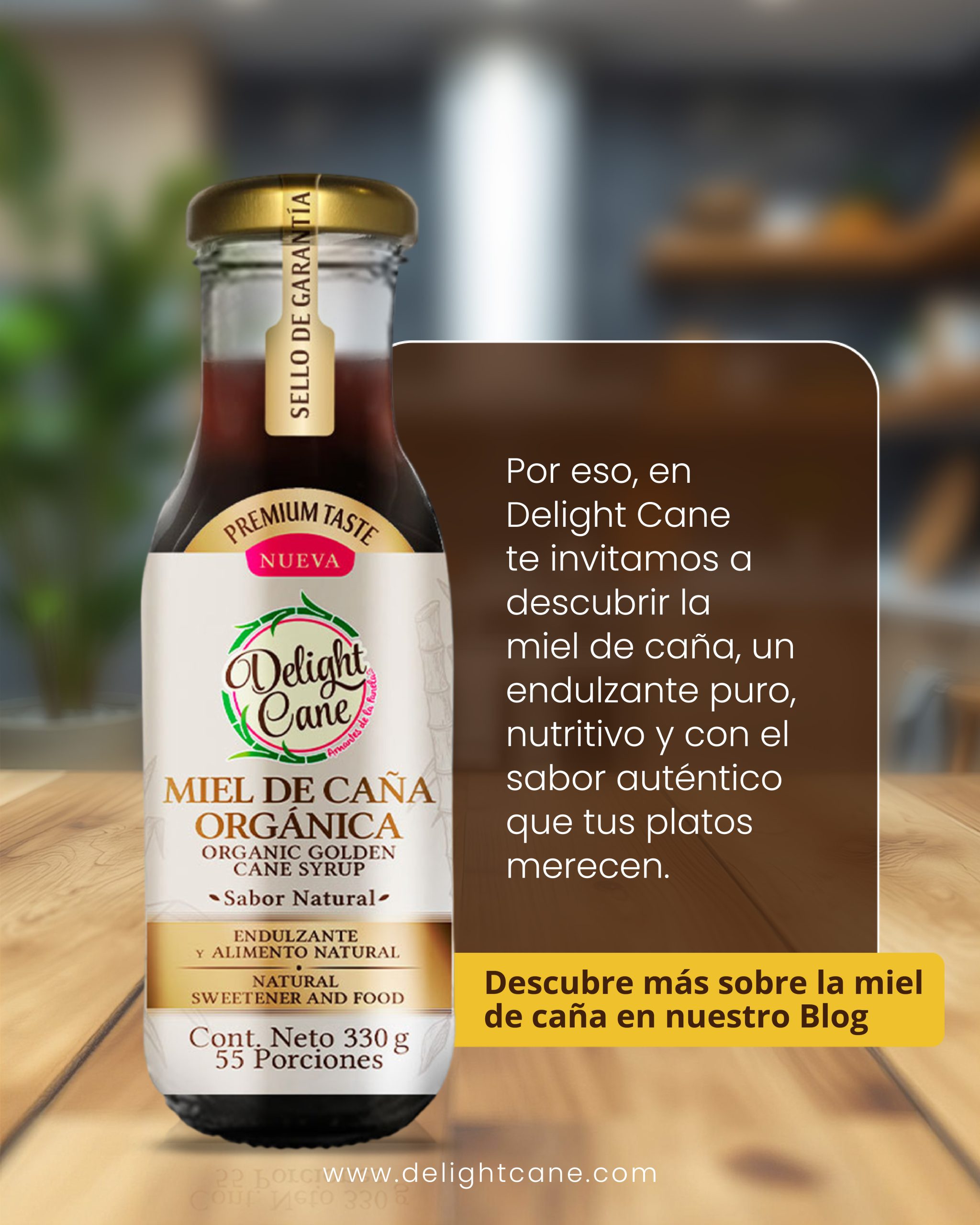 Frasco de miel de caña natural de Delight Cane.